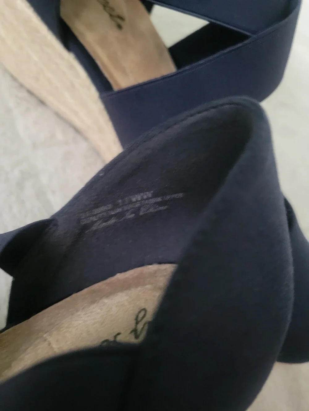 easy street Navy Espadrille Wedge Sandals with Elastic Cross Straps Size 11W